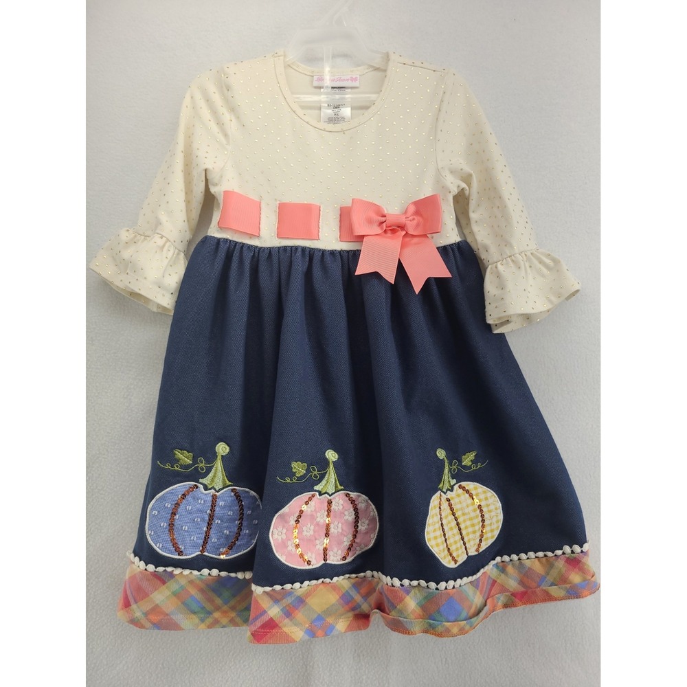 Bonnie Jean Girls Dress Size 5T SEQUIN PUMPKIN Thanksgiving Halloween